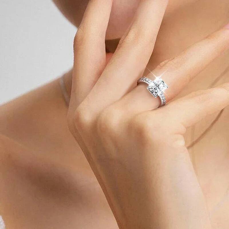 BXINY 4CT EmeraldRadiant Cut Full Moissanite Rings S925 Silver for Women Rectangle Diamond Wedding Bands Gifts Jewelry With GRA