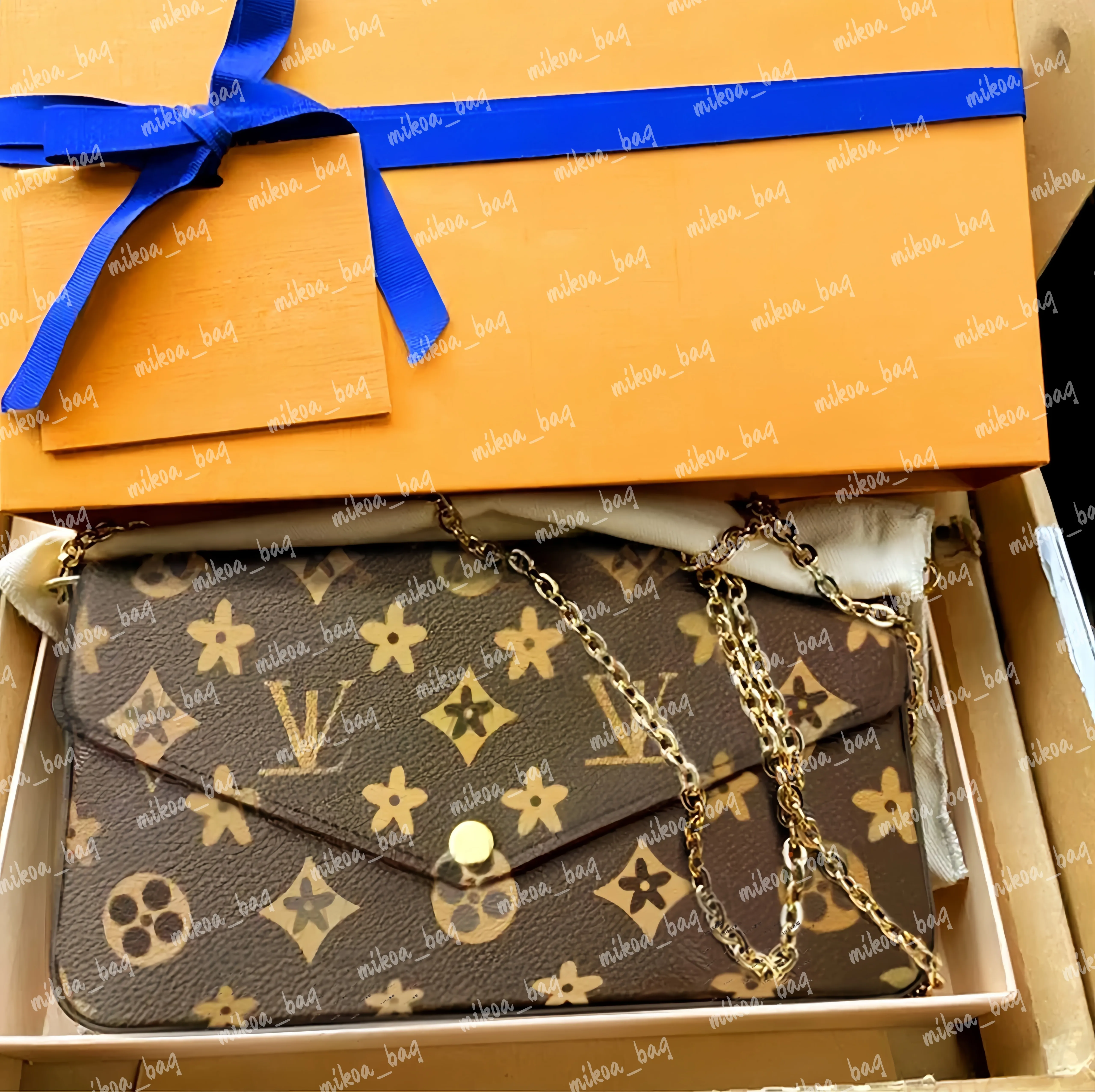 Luxurys Designer Tote Bags Women Crossbody Genuine Leather Purse Fashion Flower Lady 3 Multi FELICIE POCHETTE Chain Shoulder Bag ladies Handbag Wallet with out box