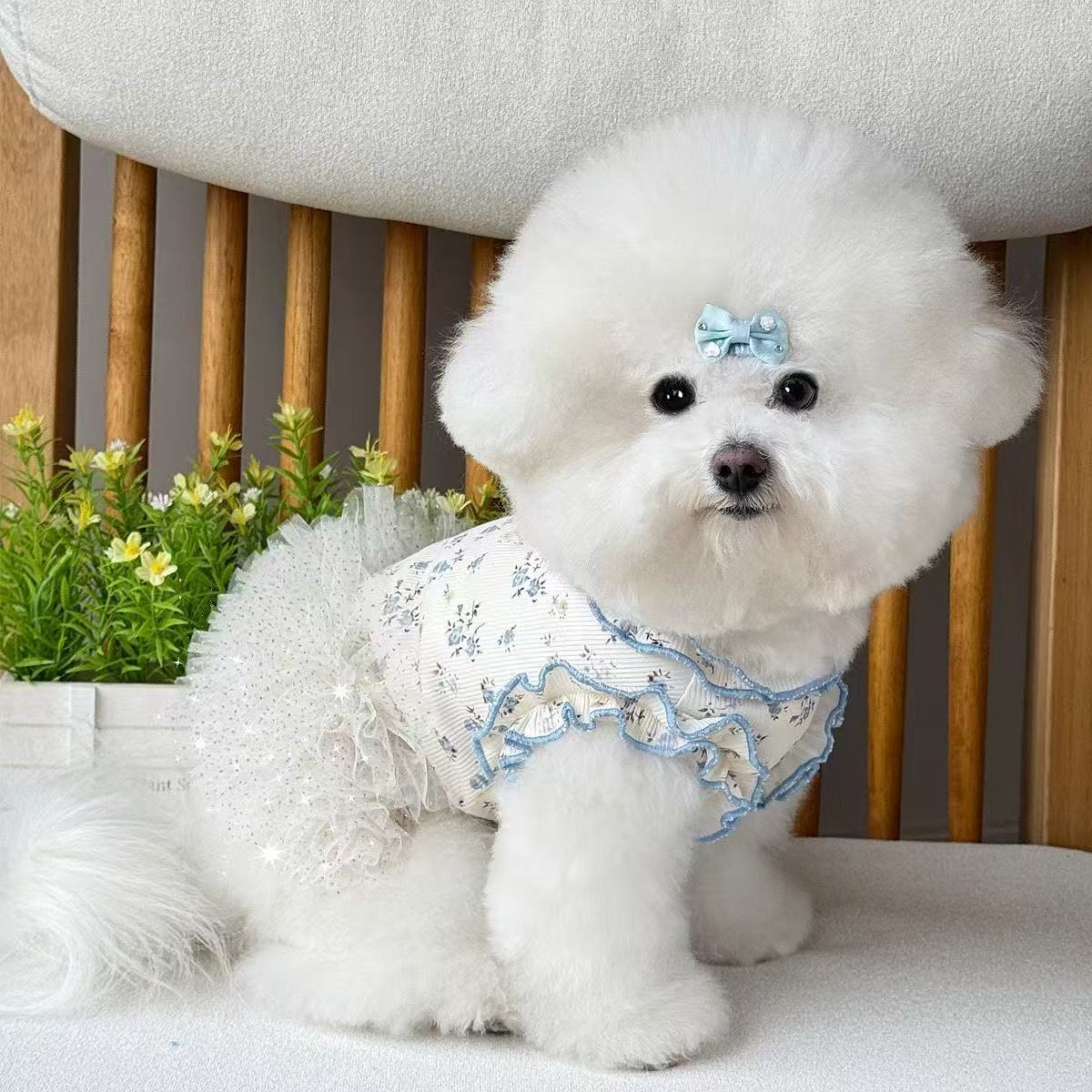 T1093 Summer new cat and dog print home clothes summer ice silk dress Teddy Bichon Pomeranian pet clothes