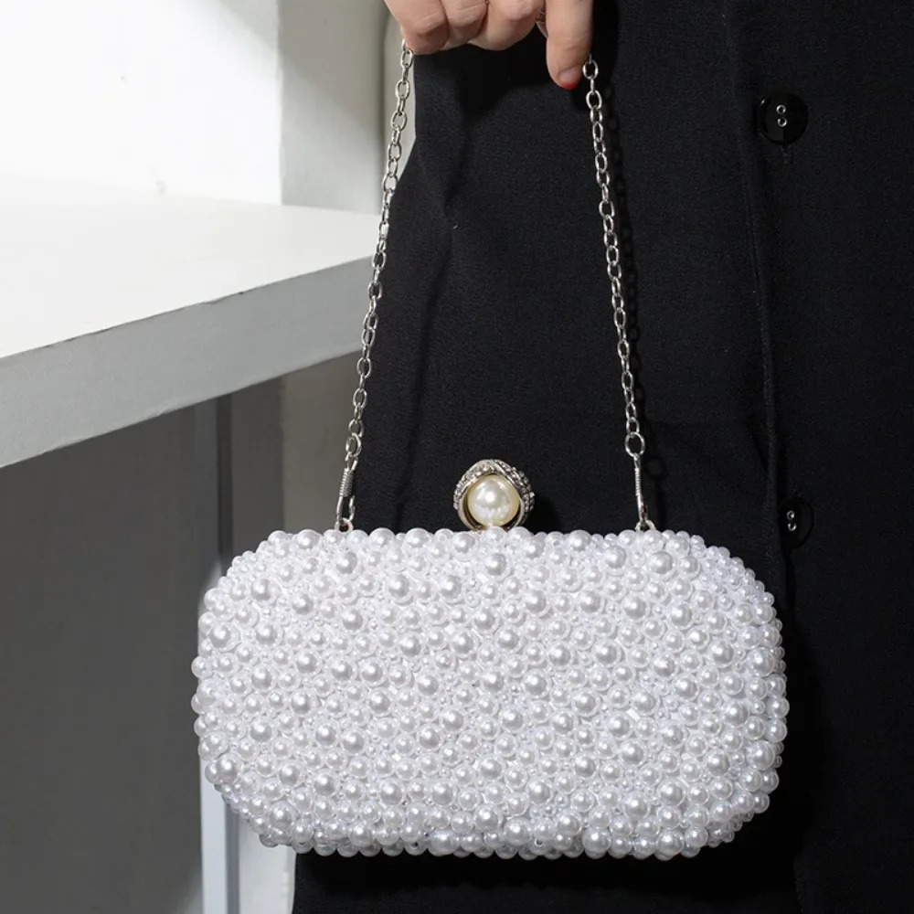 Simple and Fashionable Womens Temperament Inlaid with Large Pearls Handmade Bead ed Bag Handheld 250901