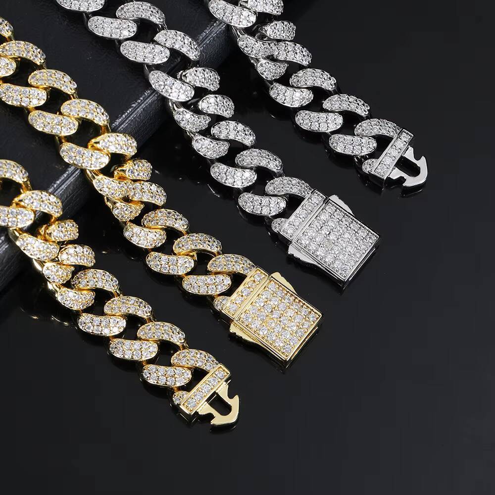 Eskeem 12mm Cuban Link Chain Necklace with Zircon for Men and Women 2Row Iced Out Hip Hop Fine Jewelry