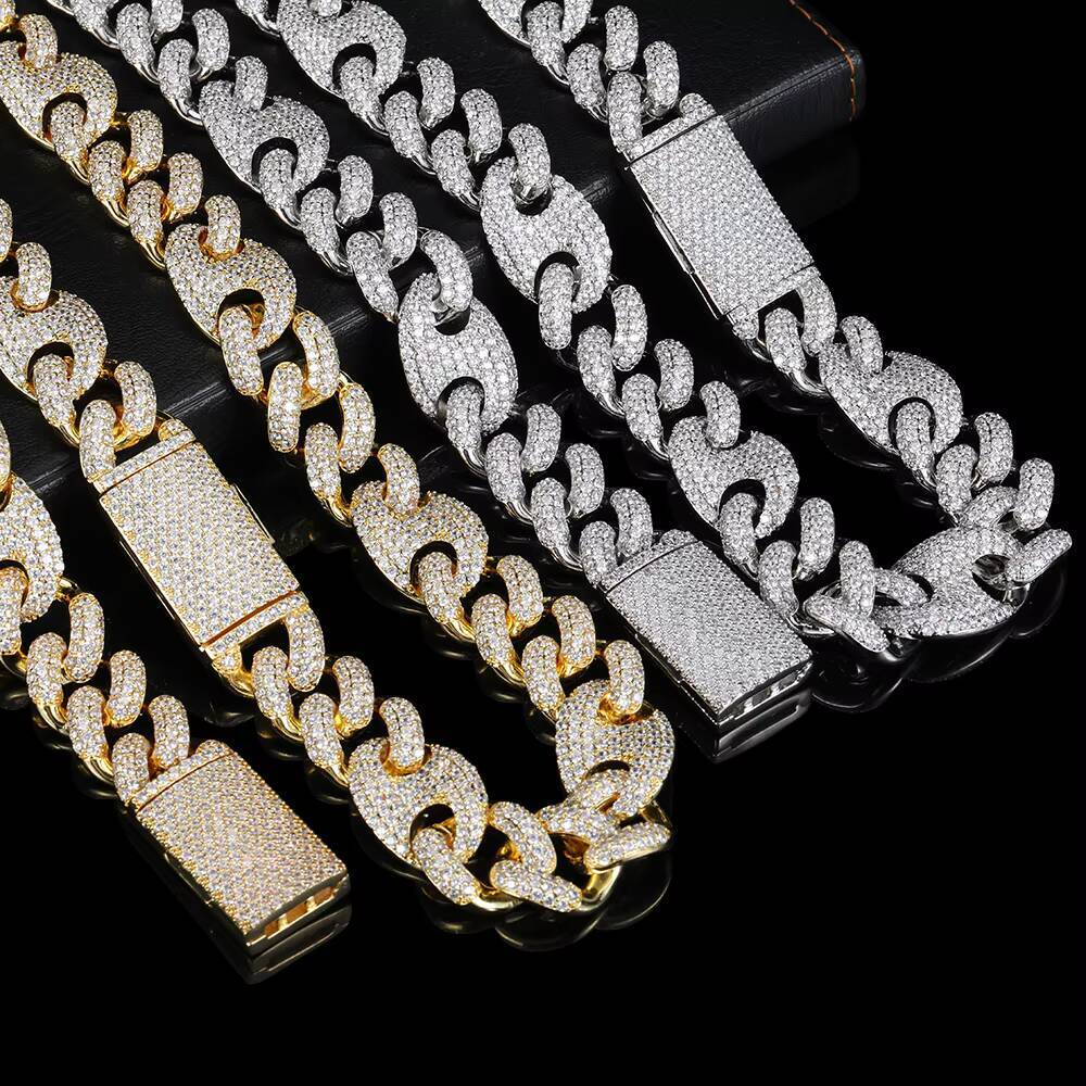 16mm Mens Hip Hop Necklace Jewelry 18k Gold Plated Iced Out Lab Diamond Box Clasp Coffee Bean Cuban Link Chain