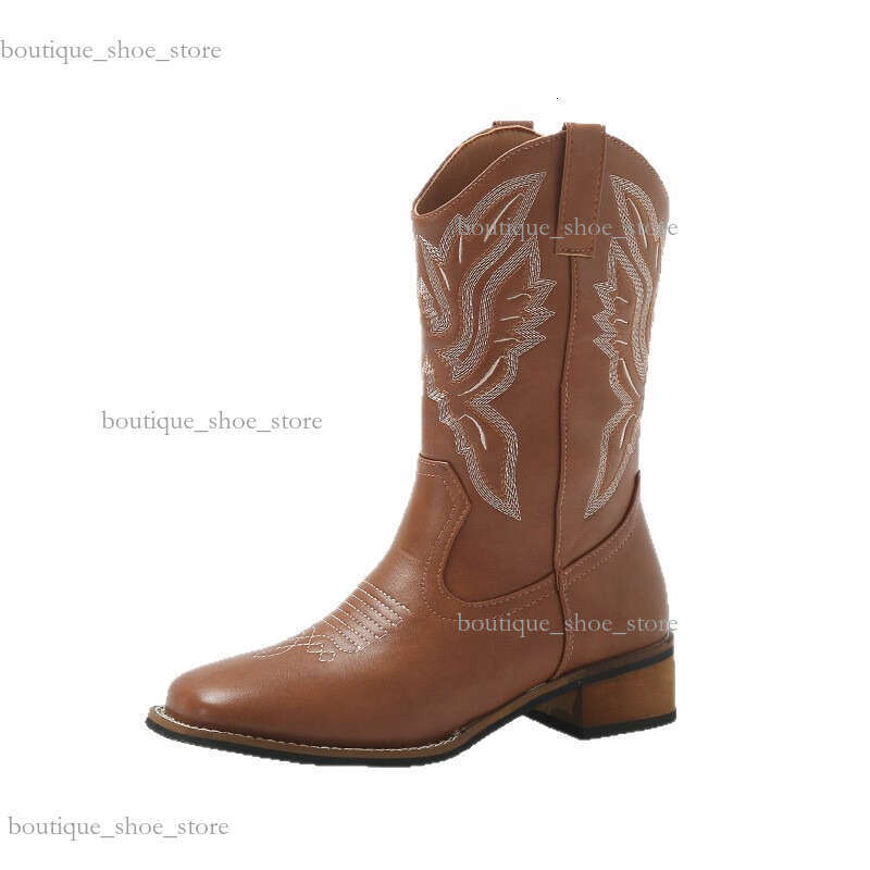 2025 New Embroidered Long Leg Cycling Square Toe Thick Heel Autumn Genuine Leather Women's Cowboy Boots
