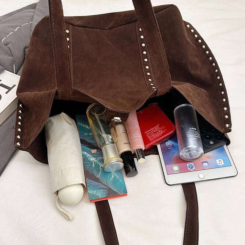 Fashion American Retro Large-Capacity Tote Imitation Deerskin Veet Niche Design Bag Boston Tote Texture Shoulder Armpit Bags