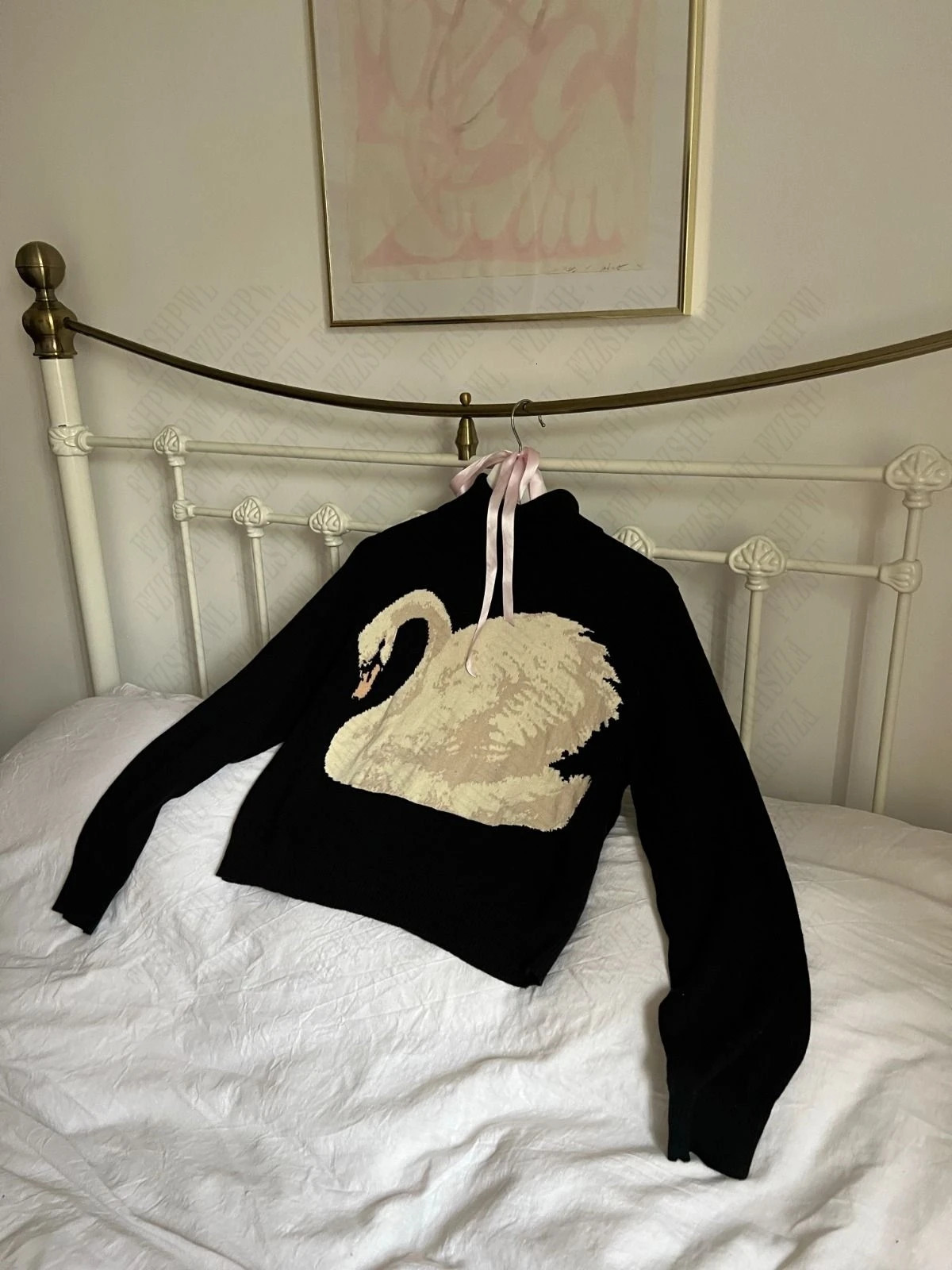 Black Swan Graphic Print Women Sweet Cute Turtleneck Knitted Sweater Y2K Style Winter Harajuku High Street Casual Warm Pullover 250901