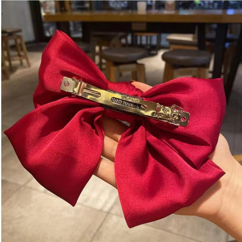 Korean INS Solid Color Satin Chiffon Big Bow Spring Internet Celebrity Trendy Accessories Women Side Clip Hair Ornament