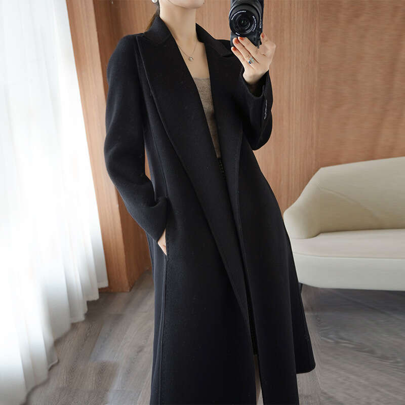 Camel Double-Sided Cashmere for Women, Long Style with Tie, Korean Version, Loose Straight Cut, New Autumn and Winter Woolen Coat