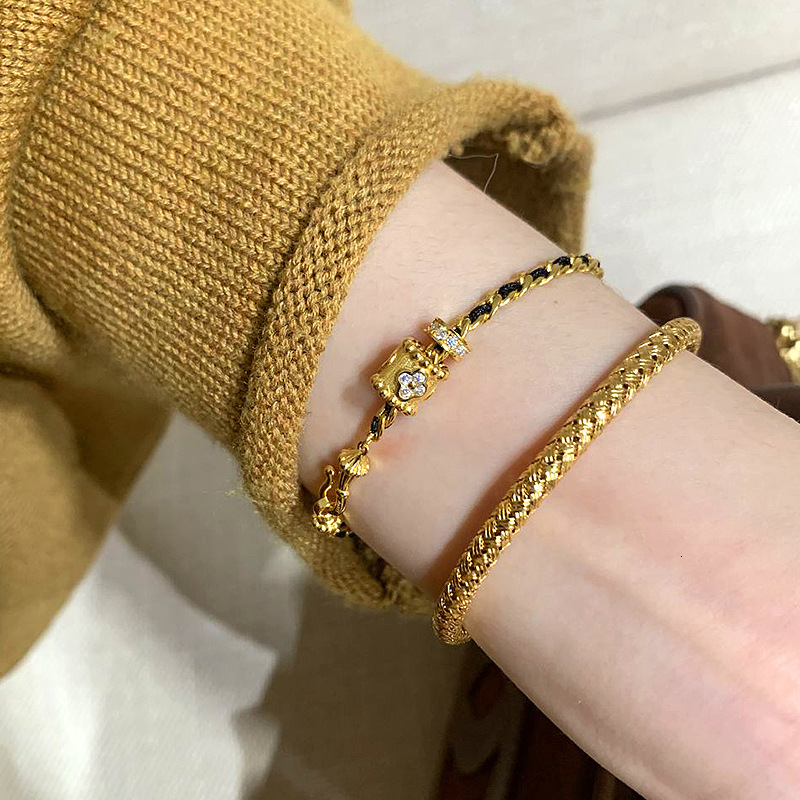 Luxury Brand Designer Jewelry Xiaohongshu Hot-Selling Gold Running Ring Black Gold Bracelet For Women Simple Fashionable Little Style Chain Brushed Sp