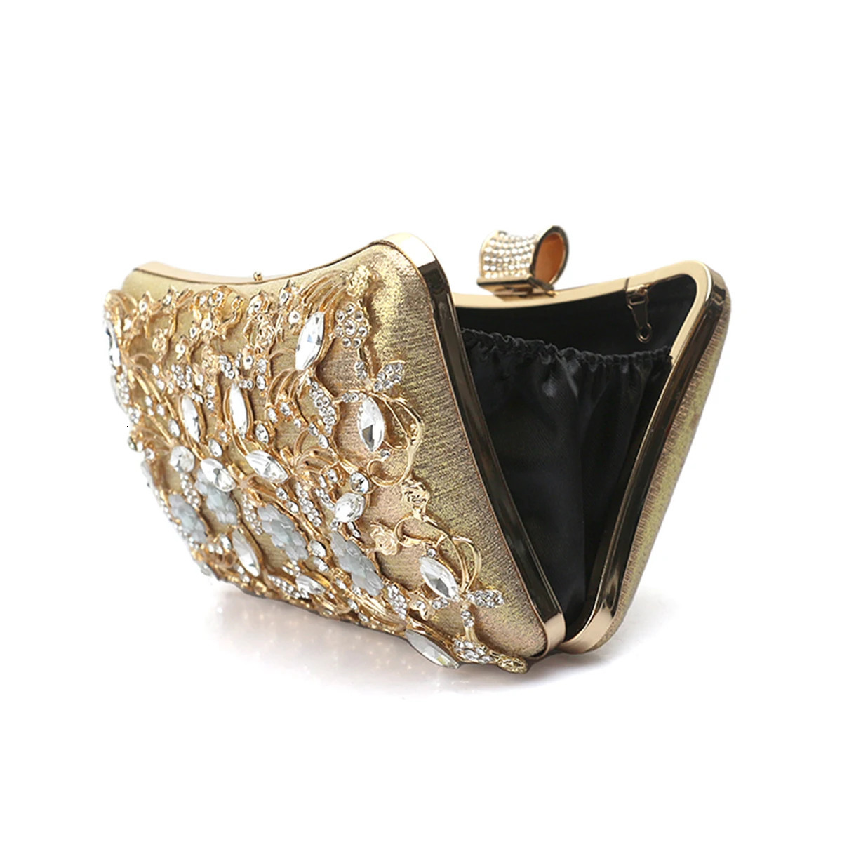Shining Rhinestone Flower Plant Decoration Buckle Hard Box Small Bag Classy Texture Handmade Gold Inlaid Womens Clutch Evening 250908