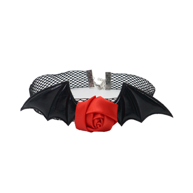 Stage Wear Halloween Bat Wing Headband Rose Choker Necklace - Sexy Costume Accessory Set