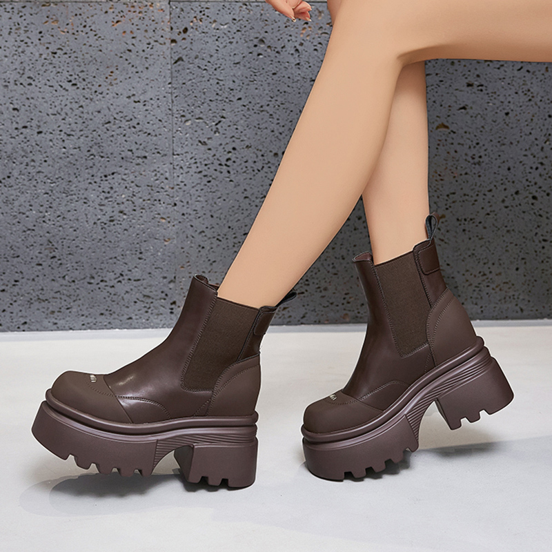 Autumn/Winter New! Women's Martin Boots - Chunky Sole, Hidden Heel, Ankle/Mid-Calf Slim Fit, Versatile Chelsea Boots