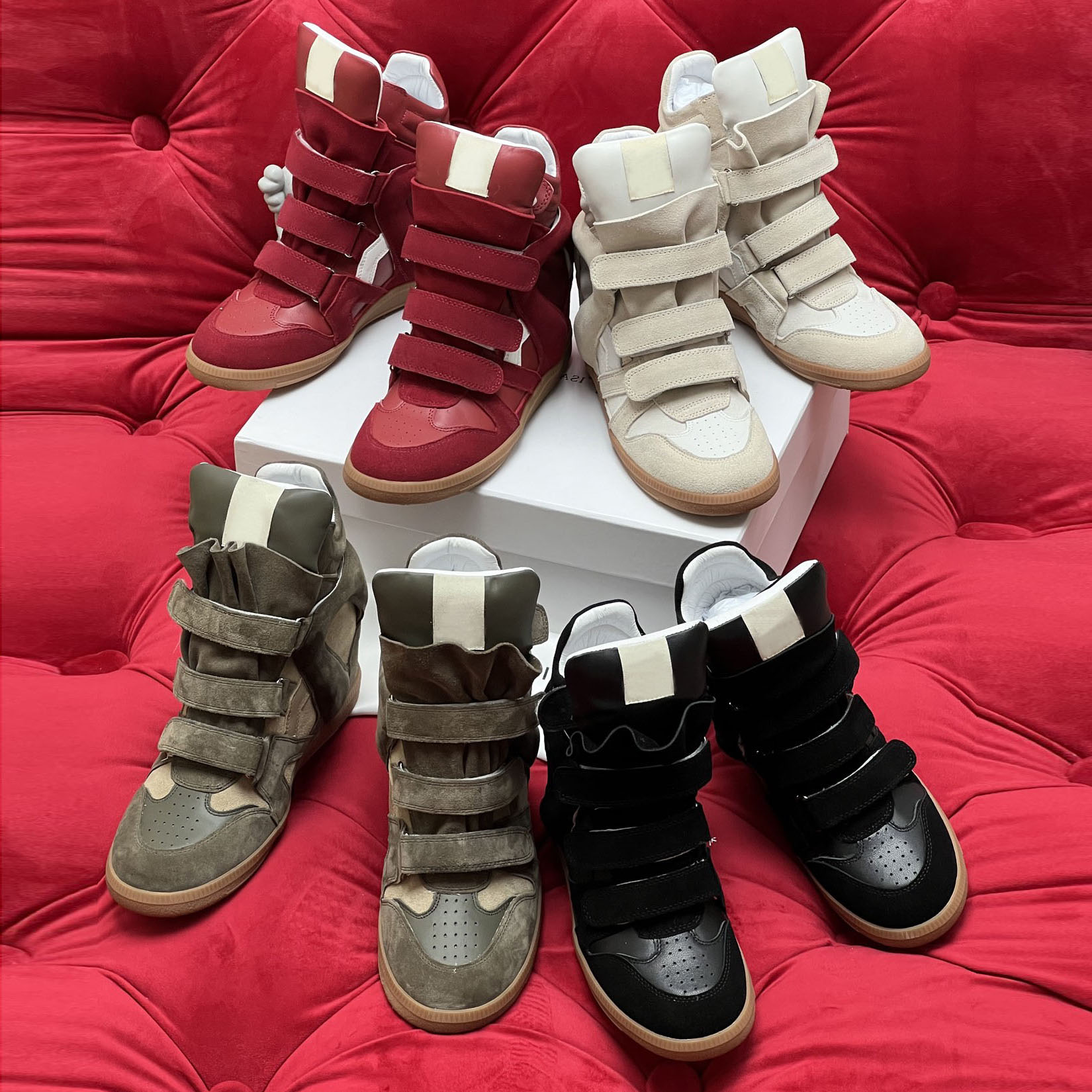 Designer Shoes Isabelle Marants Hot Sale-Black Genuine Leather Bekett Casual Leather-Trimmed Suede Wedge Sneakers Fashion Show High Quality