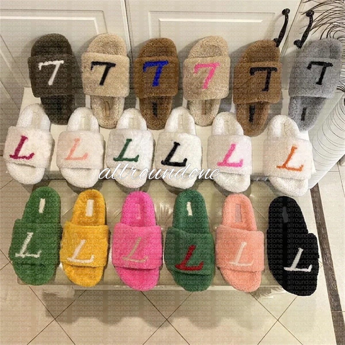 Designer Fur Slides Luxury women slides slippers Ladies Wool Winter Fur sandals Fluffy Furry Warm Letters Sandals Comfortable Fuzzy Girl Flip Flop Slipper size 35-42