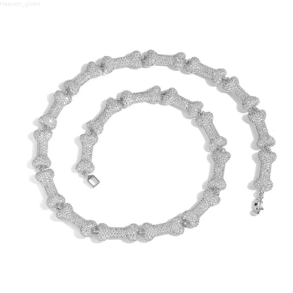 New Arrival 10mm Mens Hip Hop Necklace Jewelry Iced Out CZ Fully Diamond Bone Necklace Chain