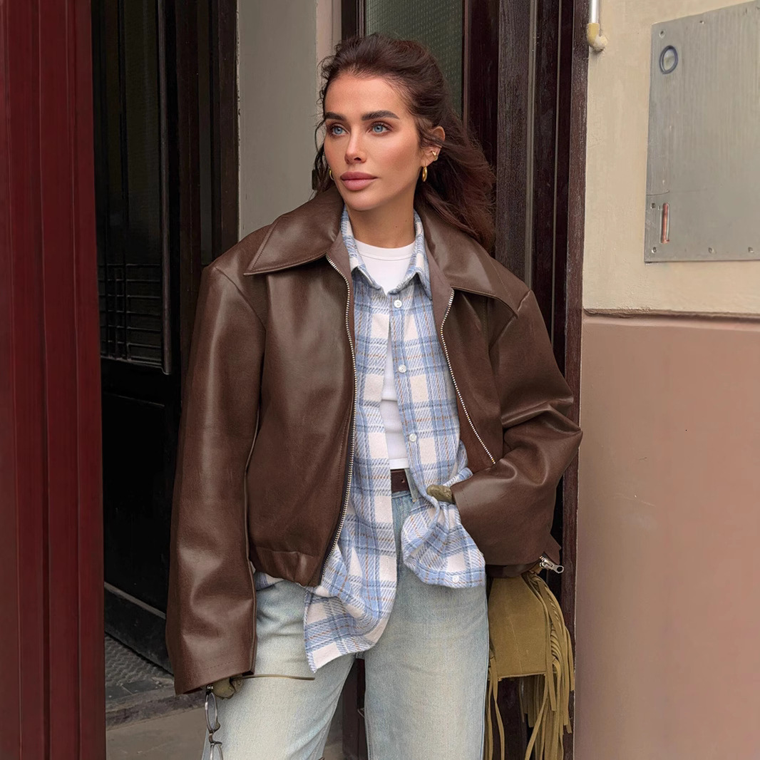 Motorcycle Style Wine Red Leather Jacket for Women 2024 Autumn Fashion Matte Leather Coat Womens Clothing 250226