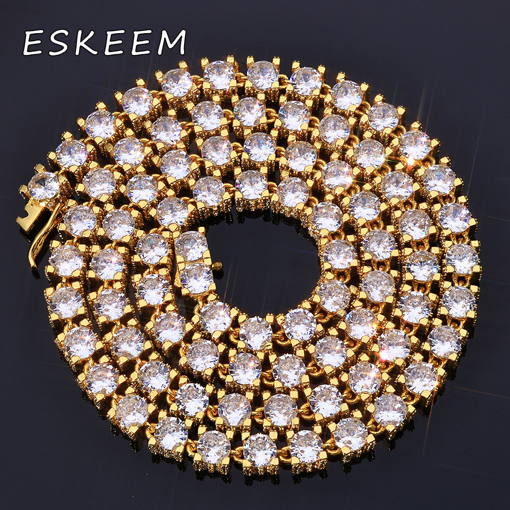 Eskeem Womens 6mm Tennis Chain Necklace Iced Out Cubic Zirconia Stones Bling Hip Hop Fine Jewelry