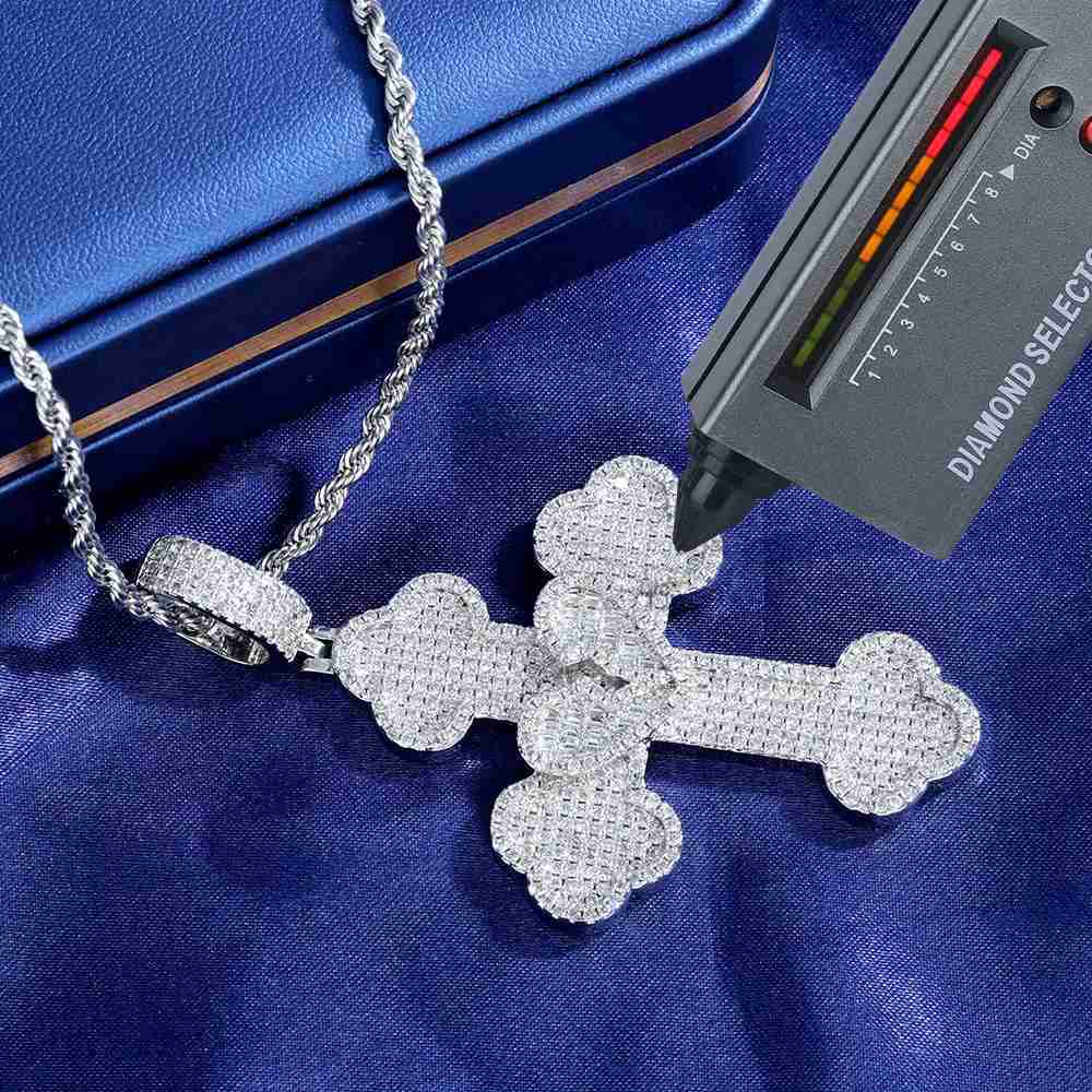 ESKEEM Hip Hop Jewelry S925 Silver White Gold Cross Pendant Iced Out VVS Moissanite Pass Diamond Tester Cross Charm Pendant