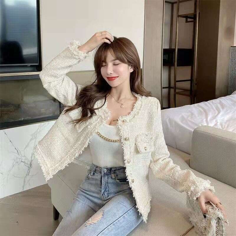 Elegant Socialite Little Chanel Style Tweed Short 2024 Women's Autumn Winter Korean Version Casual Versatile Jacket Top Trendy