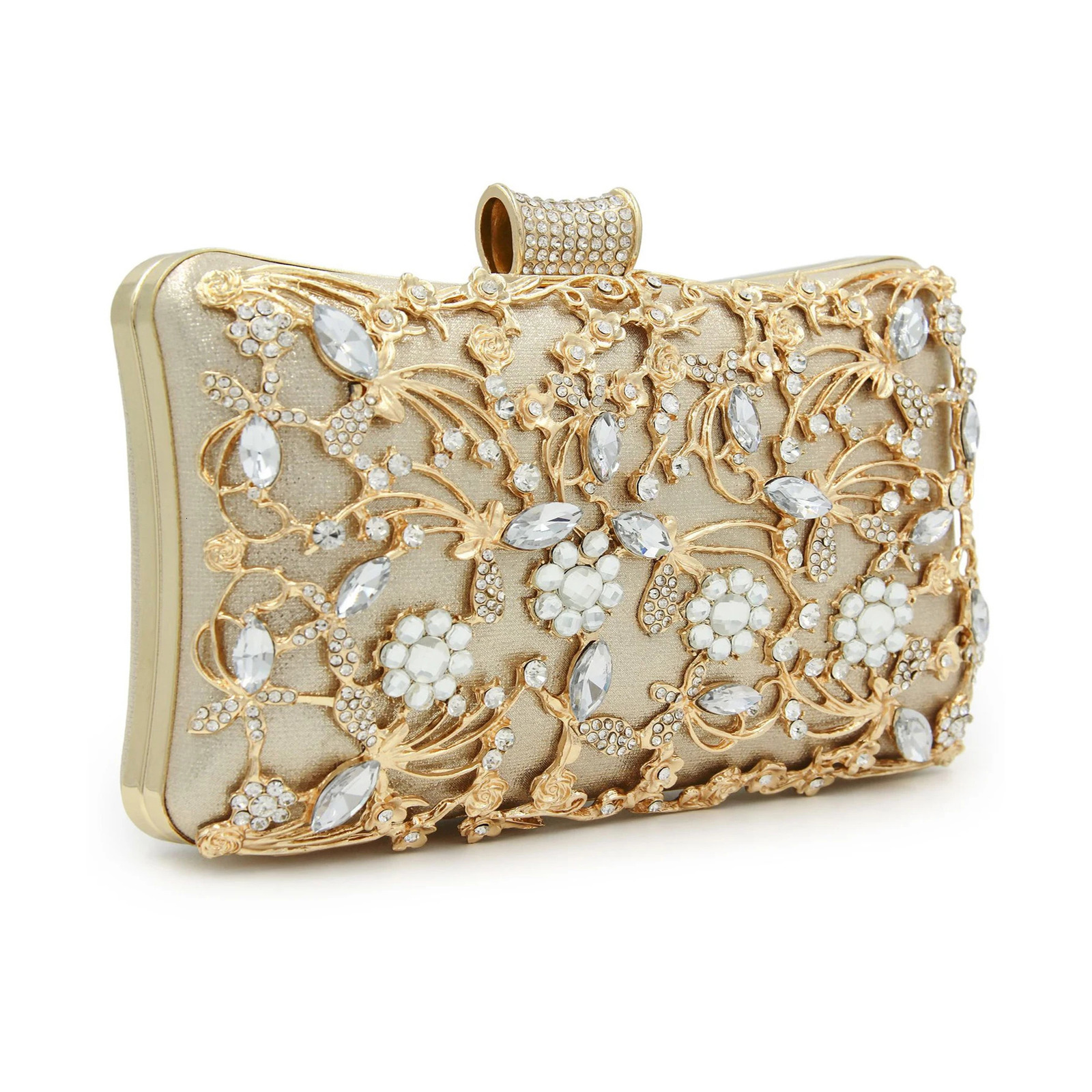 Shining Rhinestone Flower Plant Decoration Buckle Hard Box Small Bag Classy Texture Handmade Gold Inlaid Womens Clutch Evening 250908