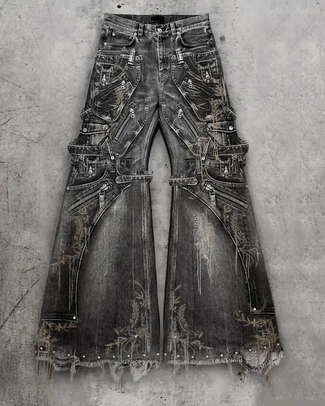 Y2K Streetwear Gothic Cargo Baggy Jeans Oversized Multi Pocket Wide Leg Pants with Zippers Straps Ripped Distressed Men Womens 250829