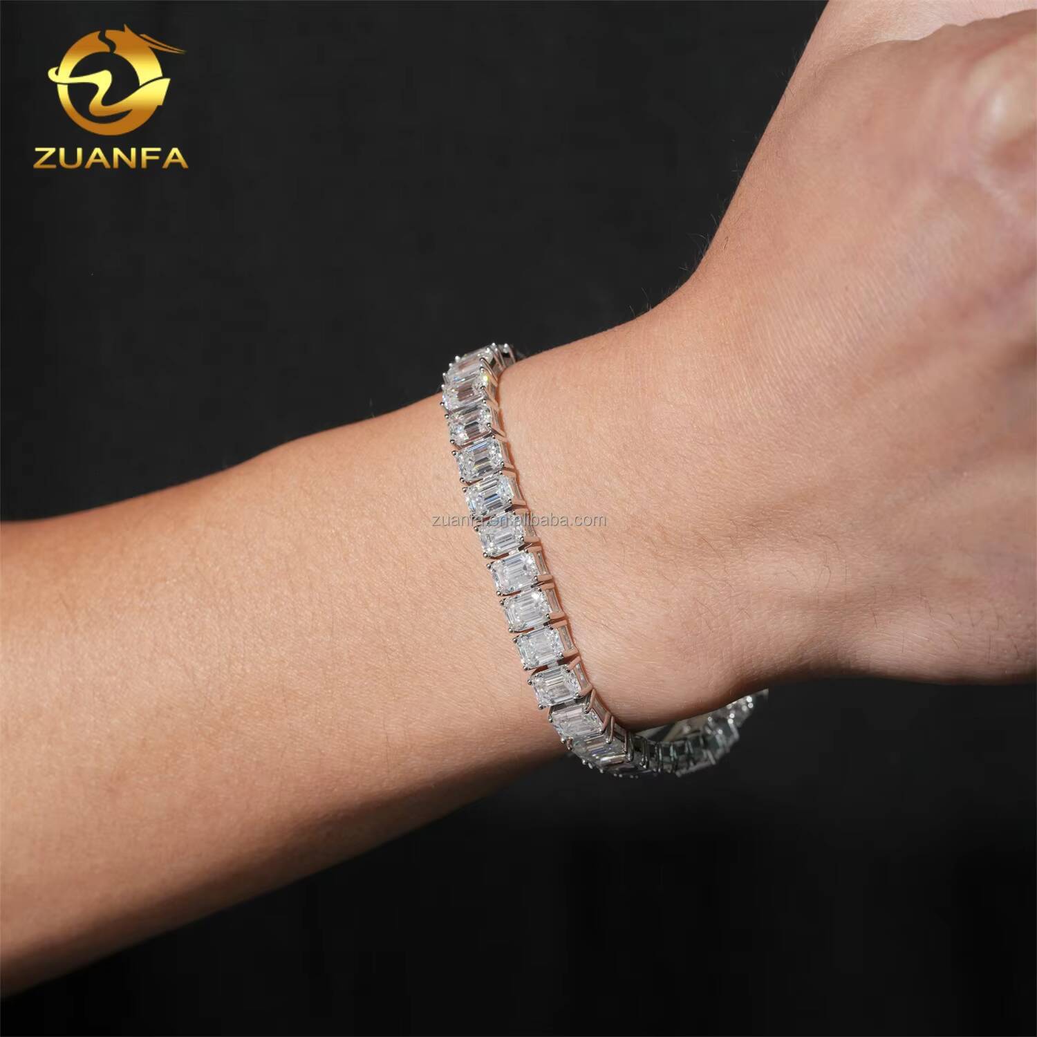 Drop Shipping Fashion Unisex Luxury S925 Sterling Silver Iced Out Hip Hop Jewelry Moissanite Emerald Cluster Tennis Bracelet