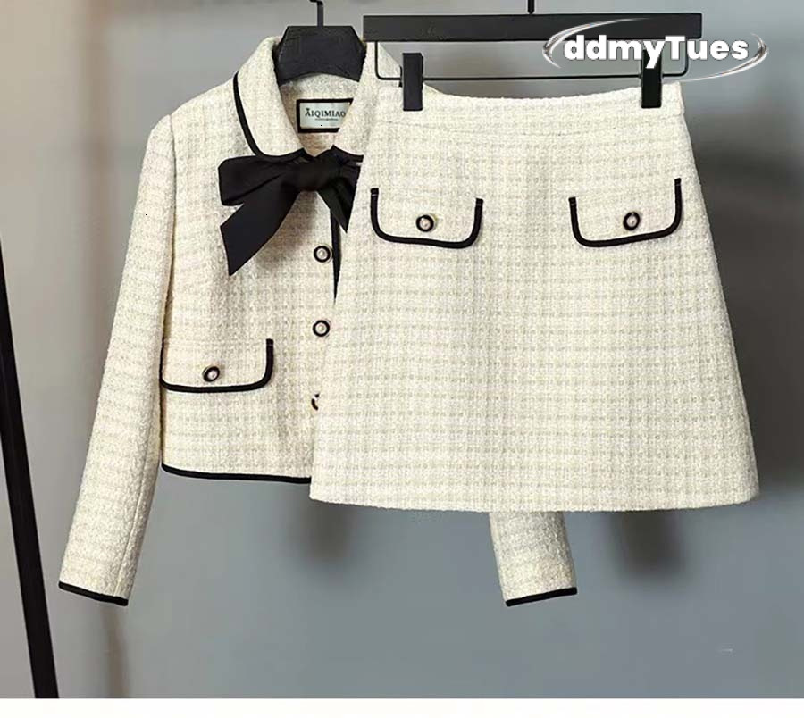 Two Piece Dress TWO PIECE OUTFIT Women Tweed Jacket And Skirt Set Long Sleeve Blazer For Dropshipp 230222 ddmythur ddmythur ddmythur ddmythur