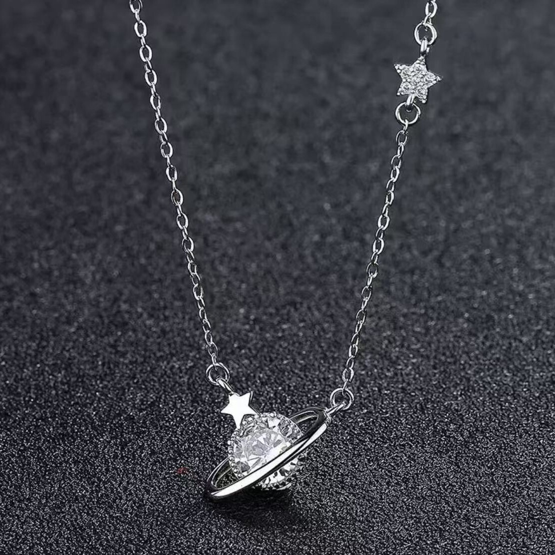 Luxury Brand Designer Jewelry S925 Sterling Silver Planet Necklace For Women Inlaid With Zircon Pendant Elegant Light Luxury European And American Hot