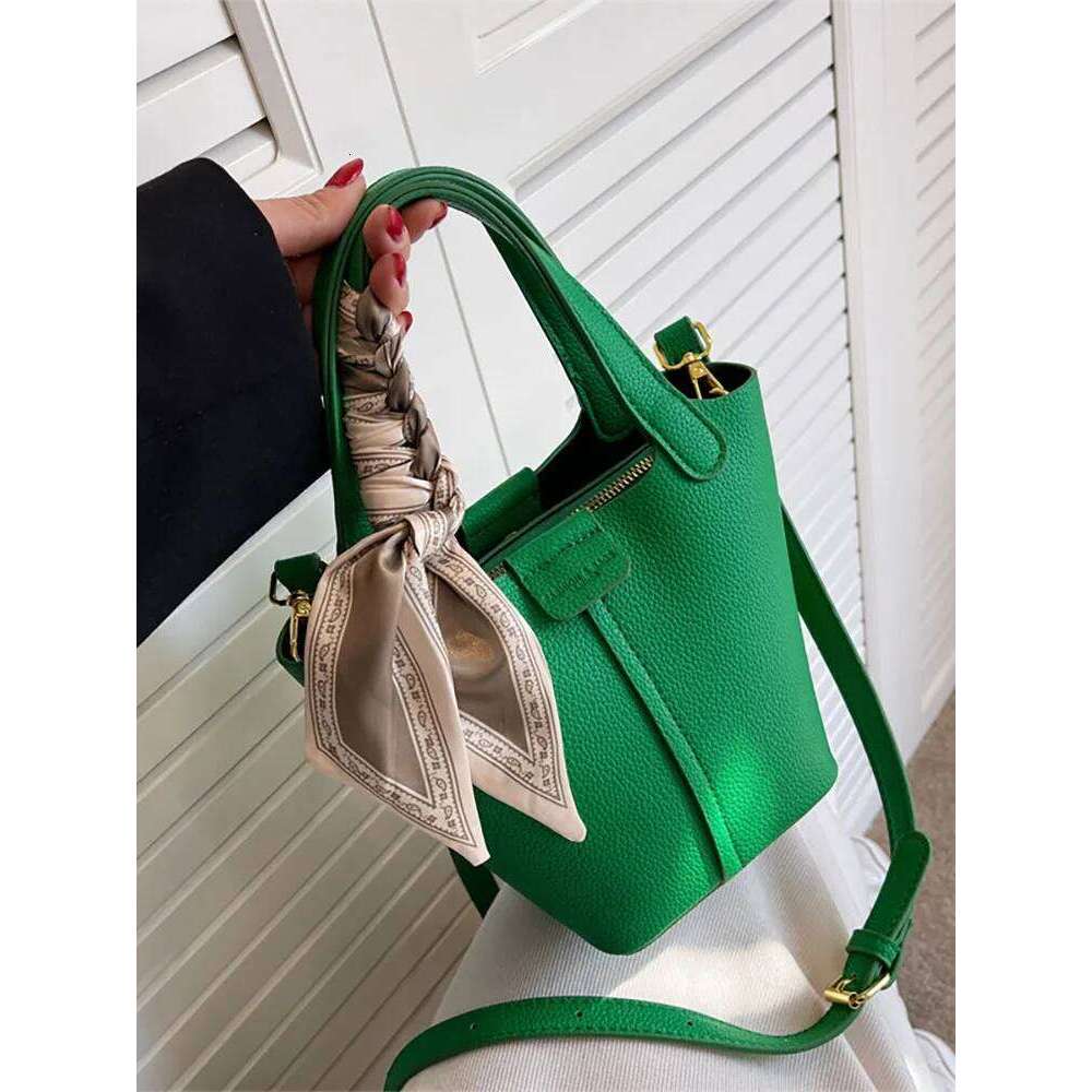 designer bag luxury bag Classical Scarf Bucket Women Handbag Green Fashion Designer Pu Leather Shoulder Crossbody Shopper Female Tote Bag