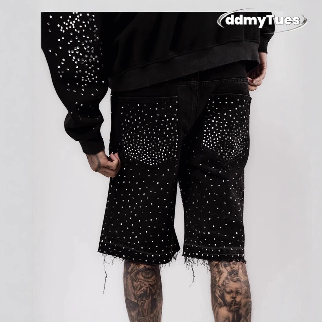 Men's Shorts Gothic Rhinestone Cross Embroidery Viral Denim Jorts Vintage American Trend Gym Men Women Street Hip Hop Jean Short ddmythur ddmythu