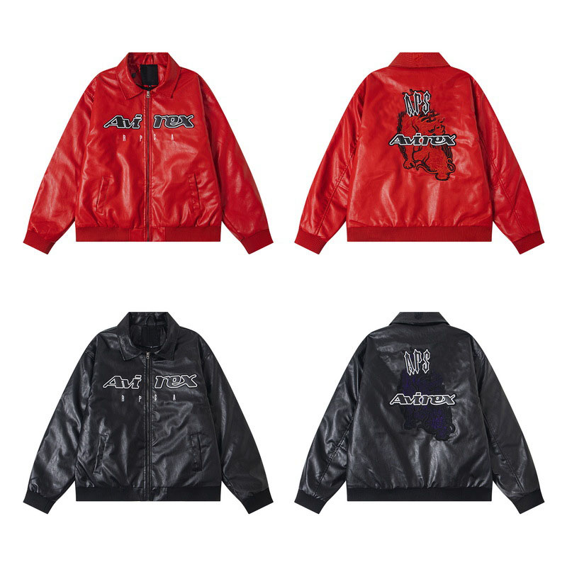 Men's Designer Jackets Embroidered Letter PU Leather Jacket with Cotton Warm Jacket Loose Hip-hop High Street Men's Women's Styles Coats