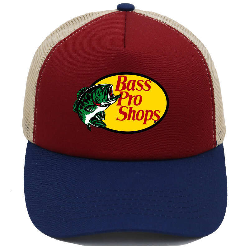 Bass Pro Shops Fish Print Baseball Cap for Men with Patchwork Brim, Breathable Mesh Cap, Fishing Sun Hat