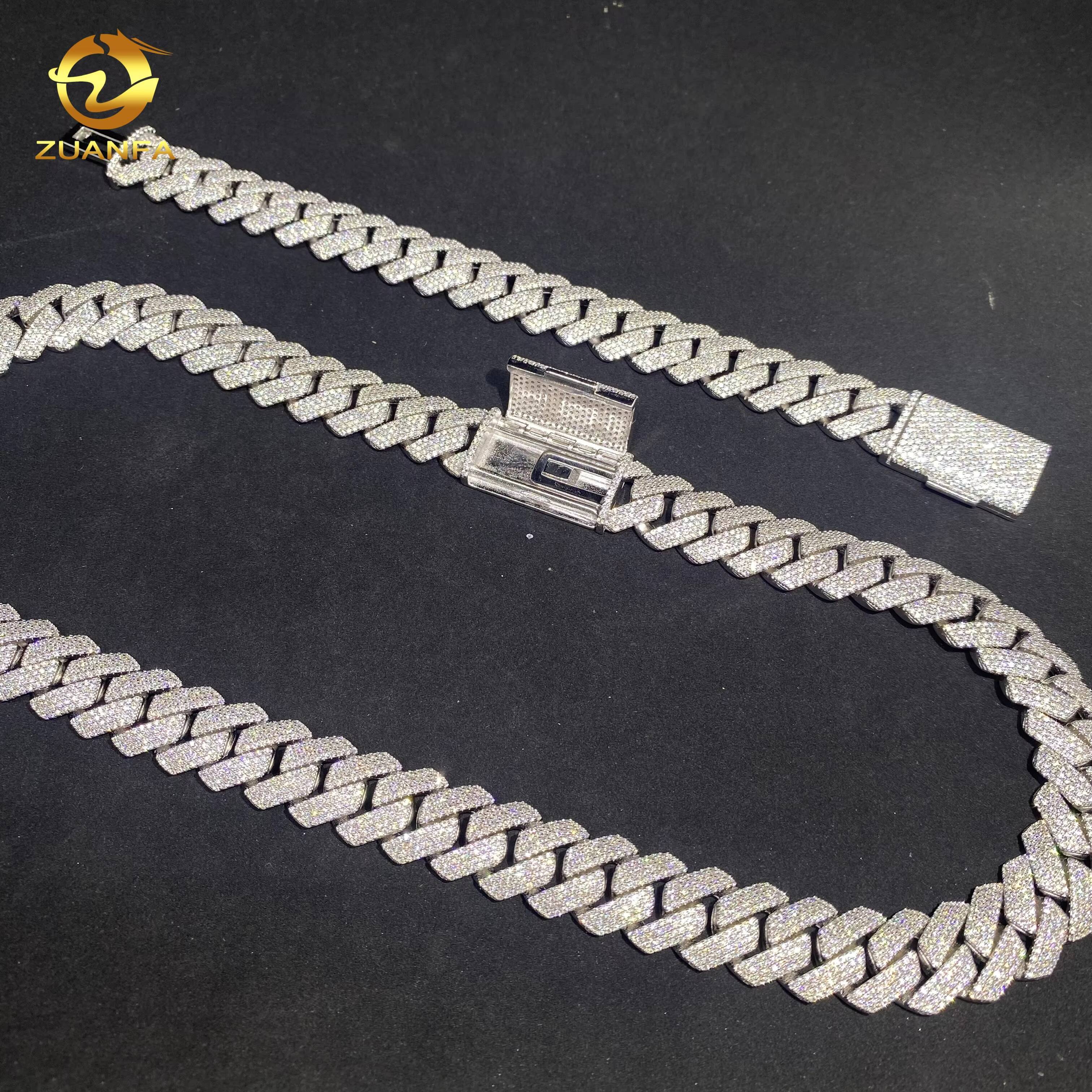 15mm 4Rows Iced Out Diamond Hip Hop Rapper Jewelry Bracelet 925 Silver VVS D Moissanite Thick Miami Cuban Link Chain Necklace