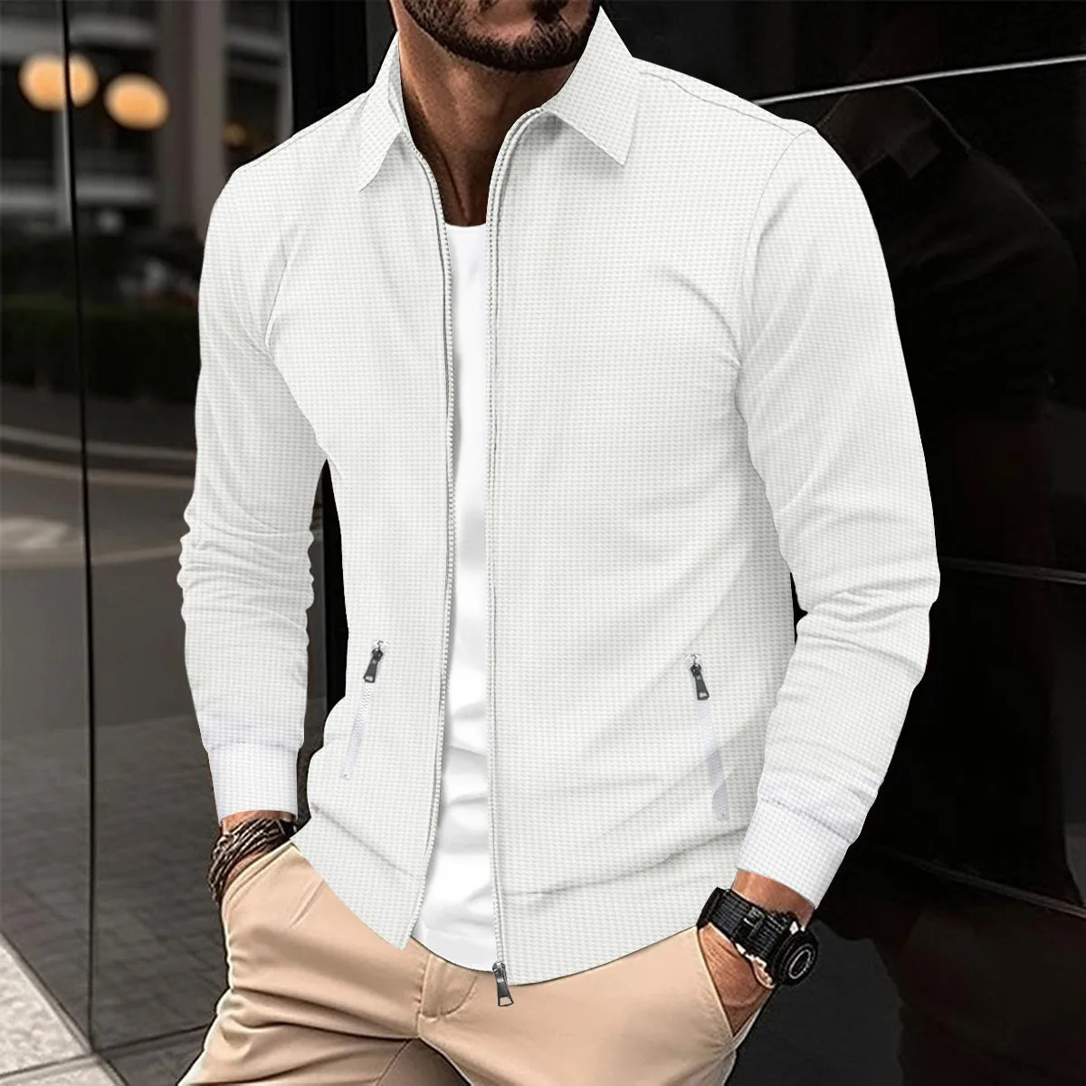 2025 Mens Solid Color Spring And Autumn Season Youth Fug Zipper Pocket Lapel slim Cardigan Mens Jacket 250829