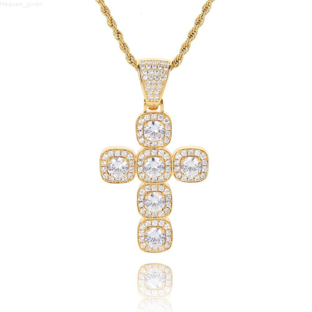 Men Bling Hip Hop Pendant Jewelry 18k Gold Plated Iced Out CZ Charms Baguette Cross Pendant Necklace