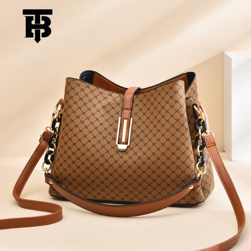 TB BHULAMTE Luxury Vintage Bucket Shaped Handbag Fashion Splicing Workplace Single Shoulder Crossbody Simple Large Capacity Mother Bag Free Shipping Z