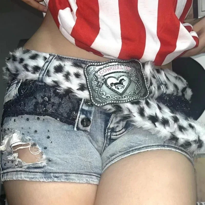 Sexy Leopard Cowgirl Furry Fur Belt Y2K Vintage Gothic Punk Metal Buckle Belts HipHop Waistband Jeans Pants Decor Belt Men Women 250901