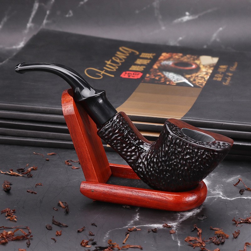 Top Grade Ebony Wood Pipe Tobacco Handmade Smoking Pipe Vintage Bent Engarved Smoke Pipe Accessory