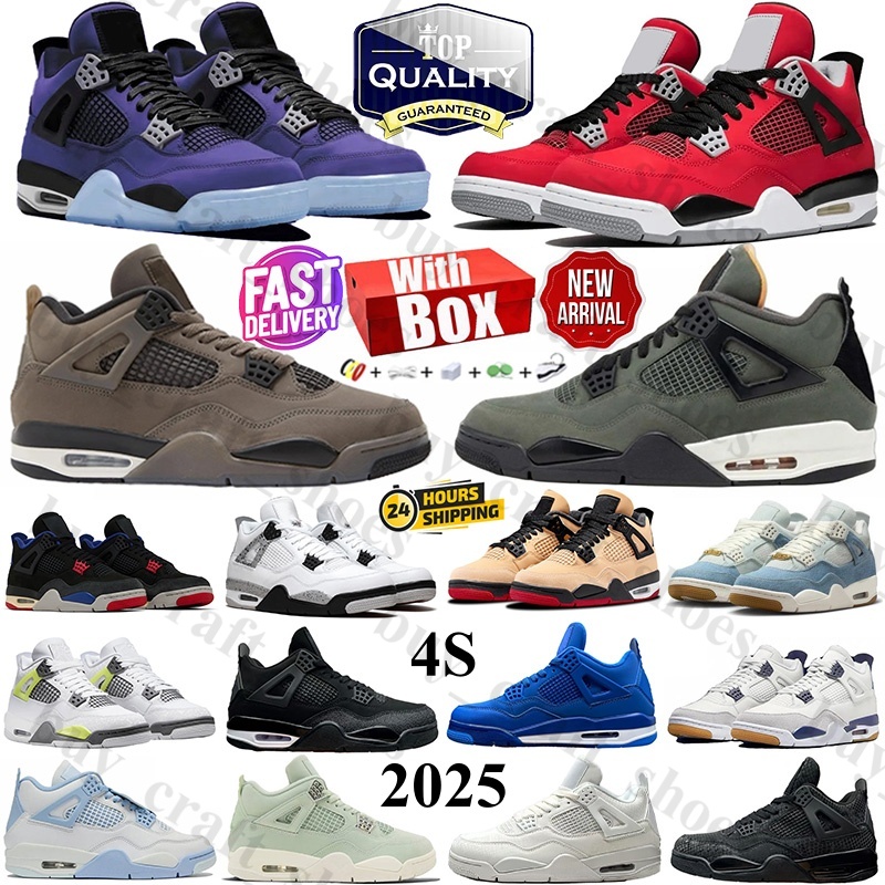 Basketball Shoes 4 With Box 4s Sports Sneakers Black Cat Denim White Thunder Cement Military Black Cat Imperial Purple Grey Pizza Toro Bravo Men Women Sport Trainers