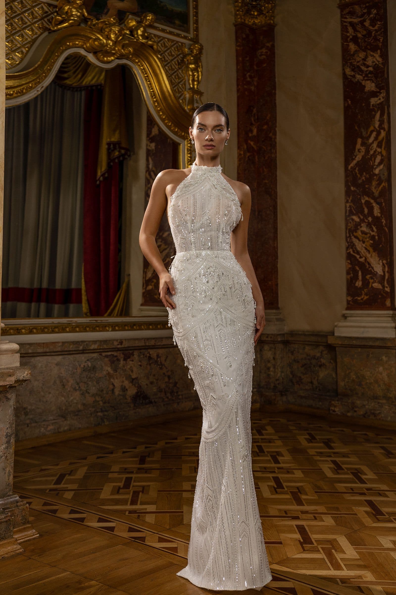 Elegant Mermaid Wedding Dress Halter Neck Sleeveless Bridal Gowns Sequins Beaded Backless Floor Length Dresses Custom Made vestidos de novia