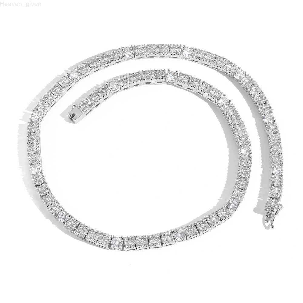 Luxury 6mm Diamond Choker Necklace Chain Platinum Plated Mix Setting Baguette CZ Tennis Chain