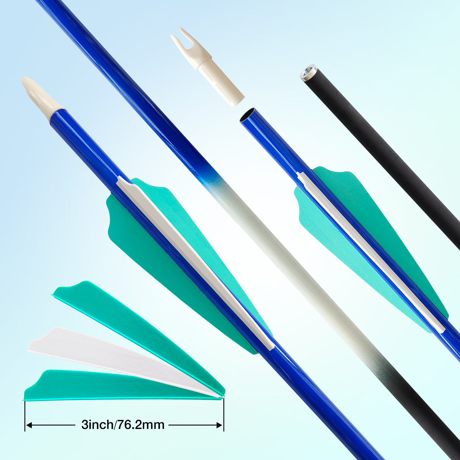 New Arrival ID 6.2mm Carbon Targeting Arrows Gradient Arrow Shaft 31inch Training Arrows for Recurve Bow & Compound Bow Spine 350-1300 12Pcs, 6Pcs