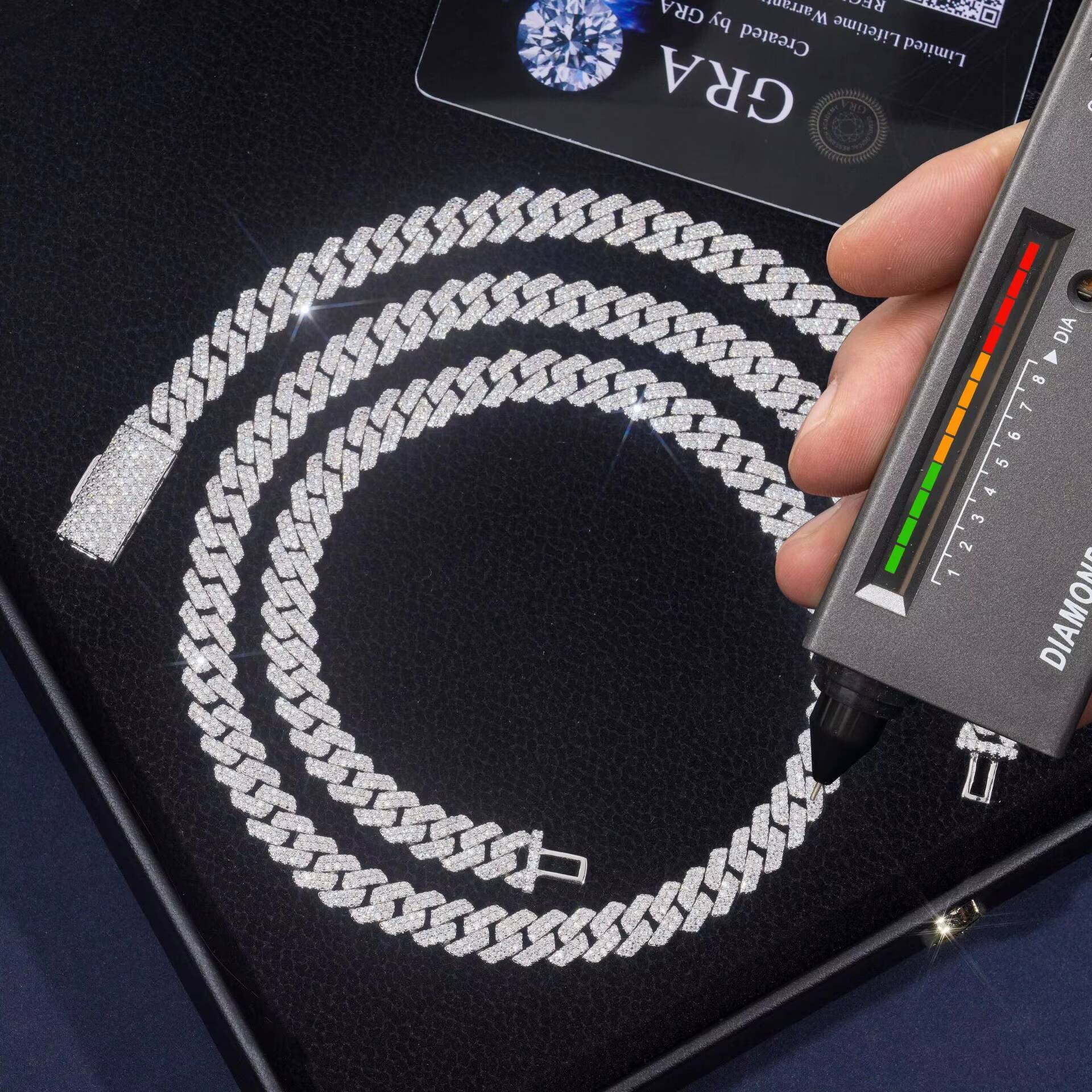 High Quality 8mm 925 Silver Moissanite Cuban Bracelet and Necklace Set Two Rows Stone CrossBorder Hiphop Style Personalized