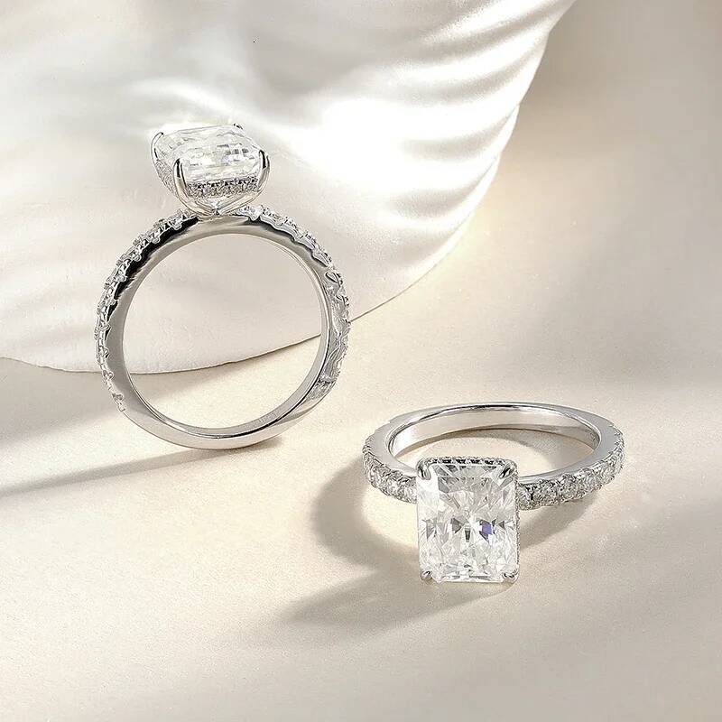 BXINY 4CT EmeraldRadiant Cut Full Moissanite Rings S925 Silver for Women Rectangle Diamond Wedding Bands Gifts Jewelry With GRA