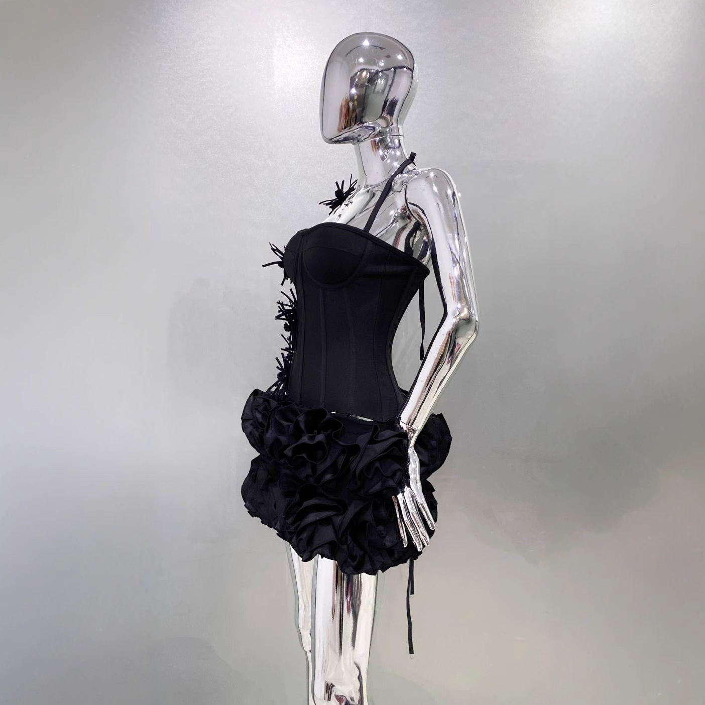 Halter Neck Top Flower Bud Short Skirt Set Fashion Hot Party Island Vacation Bandage Dress 250106