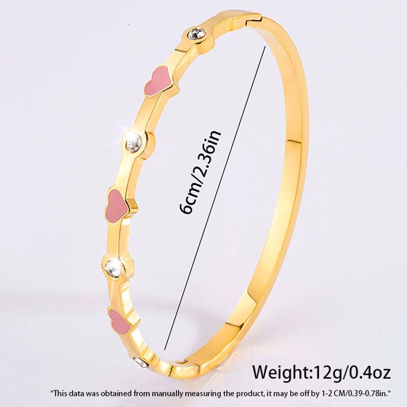 Stackable Gold Color Bangle Bracelet Set for Women 18K Plated Stainless Steel Pink Crystal Love Heart Jewelry 250901