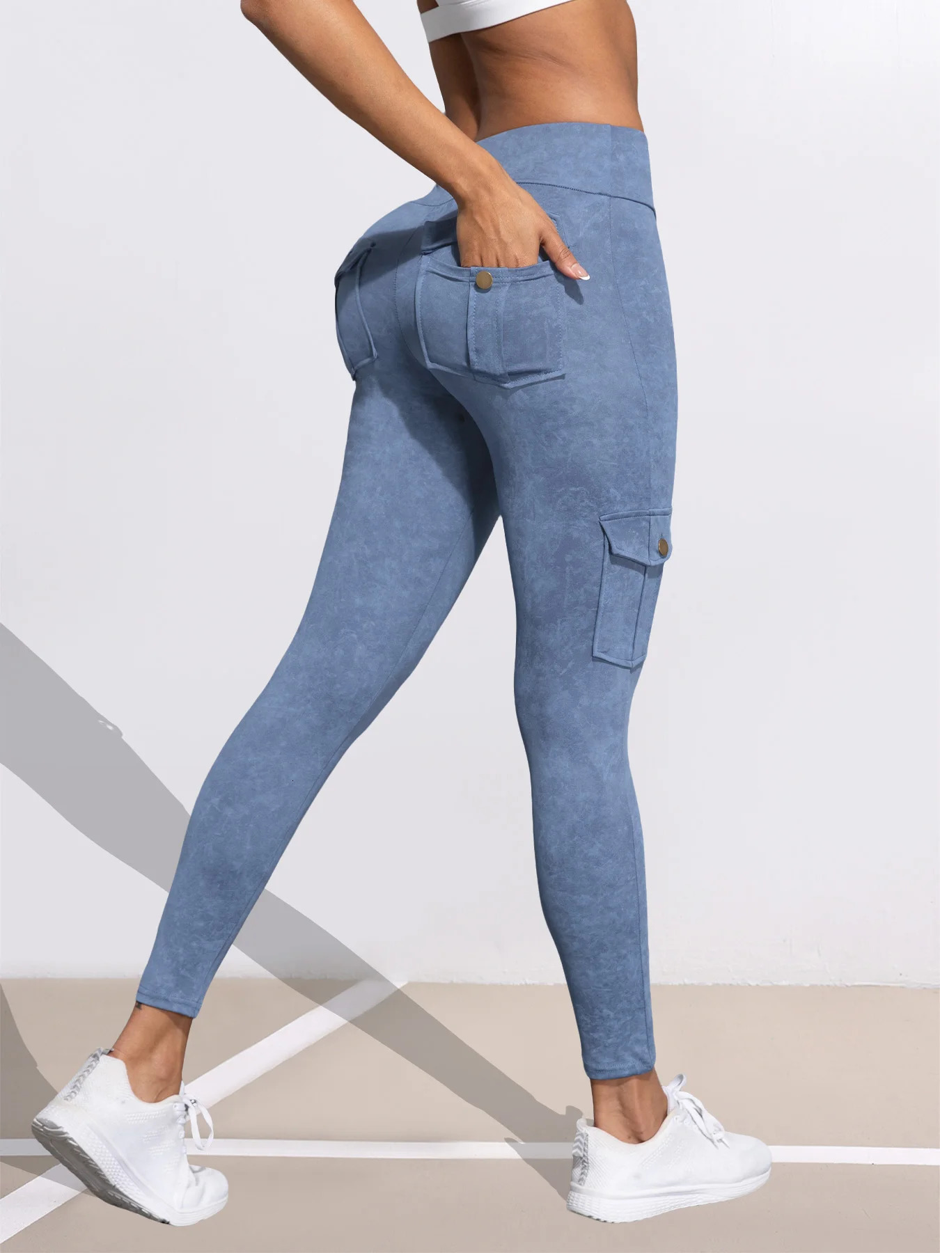 13 PCS Washed Print Work Pocket Women Leggings Elastic Butt Lifting Fitness Tights 2025 Athletic Pants Fashion Streetwear 250901