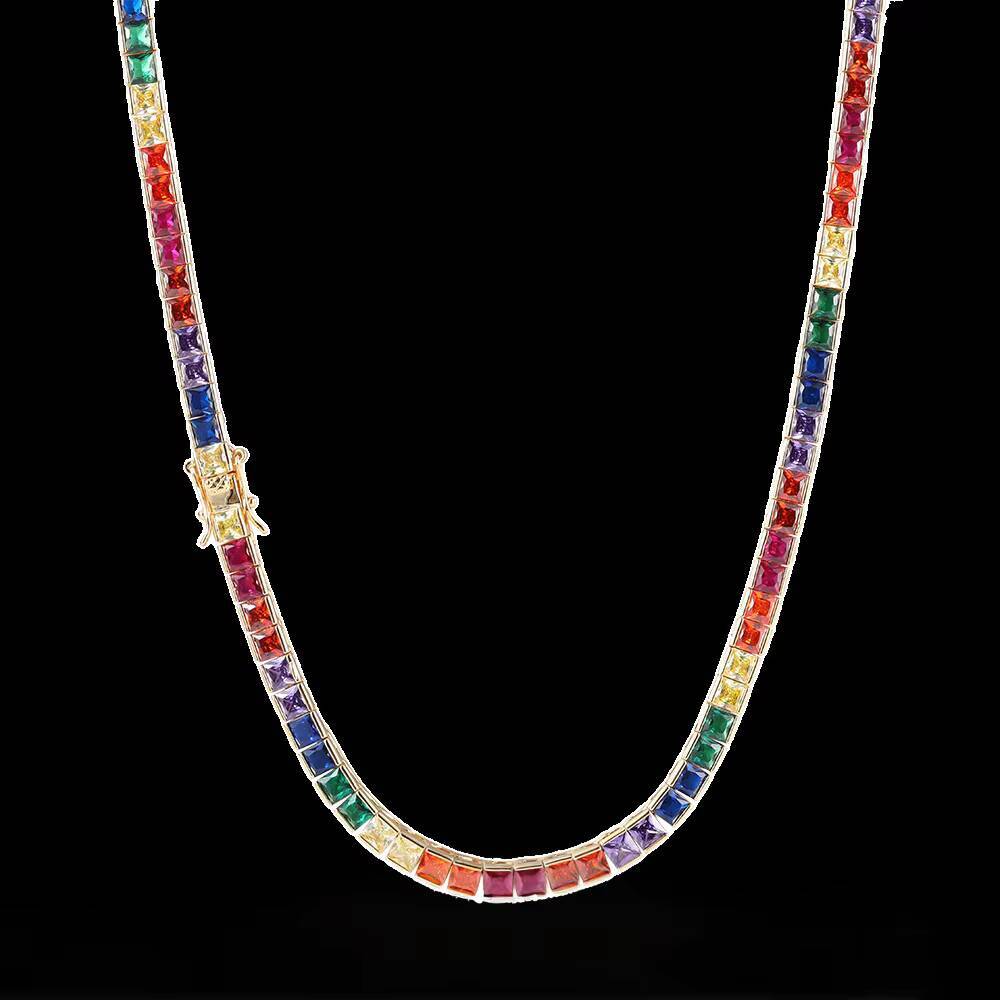 Luxury Geometric CZ Tennis Chain Necklace Square 5A Cubic Zirconia Iced Out Bling Necklace Safety Clasp Party Jewelry for Women