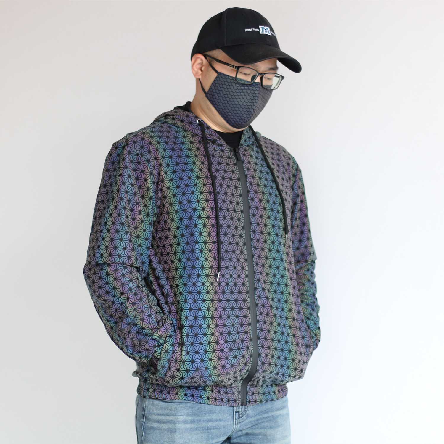 Men's Jackets Geometric Pattern Colorful Reflective Jacket European American Style Knitted Breathable Rainbow Luminous Coat - view 5