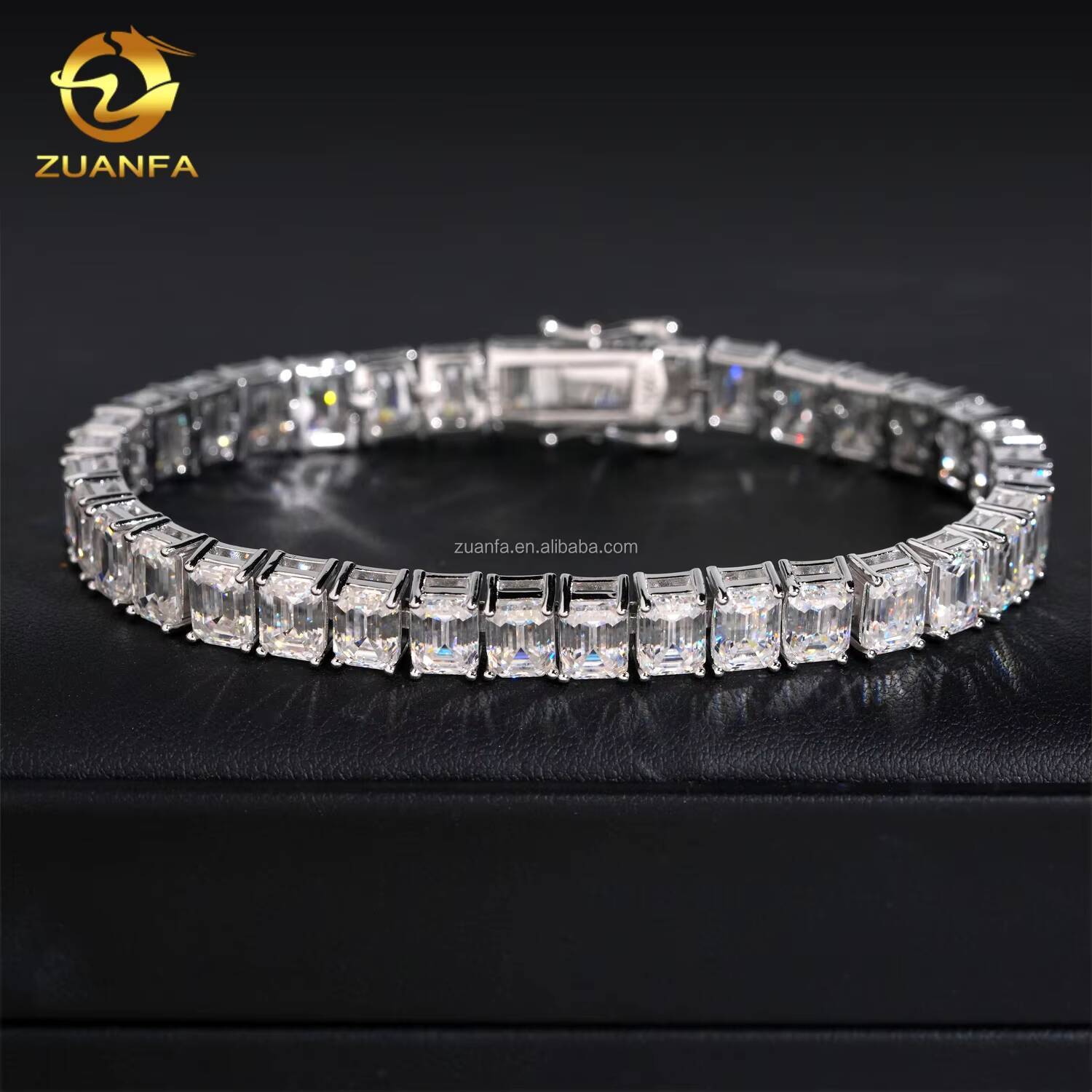 Drop Shipping Fashion Unisex Luxury S925 Sterling Silver Iced Out Hip Hop Jewelry Moissanite Emerald Cluster Tennis Bracelet