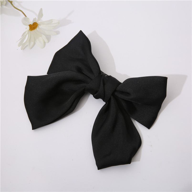 Korean INS Solid Color Satin Chiffon Big Bow Spring Internet Celebrity Trendy Accessories Women Side Clip Hair Ornament